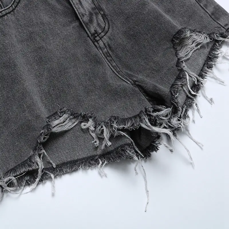 Women Denim Shorts Ripped High Waist Wide Leg 2022
