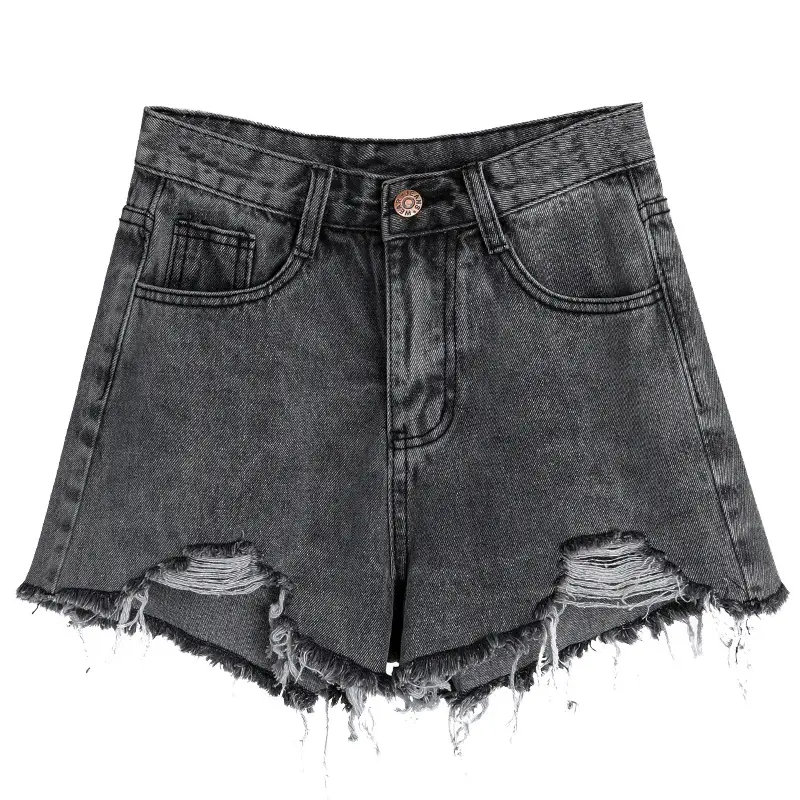 Women Denim Shorts Ripped High Waist Wide Leg 2022