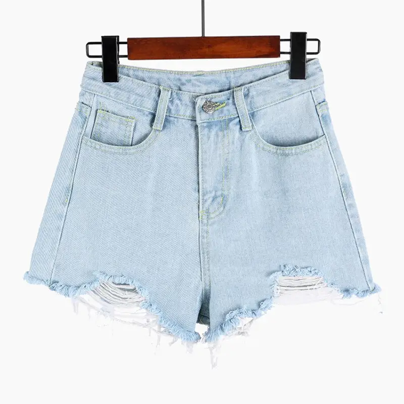 Women Denim Shorts Ripped High Waist Wide Leg 2022