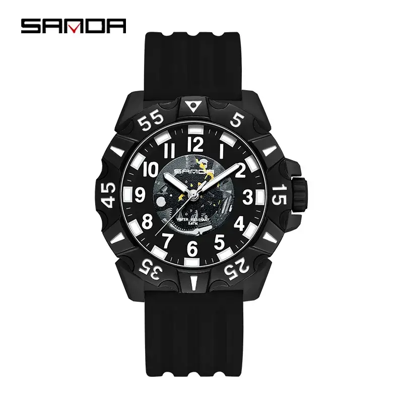 Sanda Black Silicone Watch for Men Women - Image 5