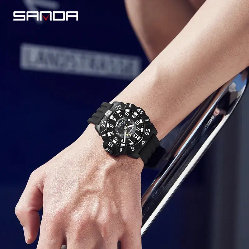 Sanda Black Silicone Watch for Men Women - Image 6