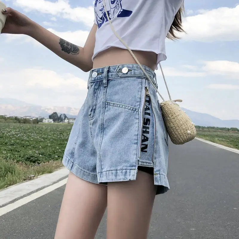Women Side Zipper Denim Shorts 2024 Slimming Wide Leg - Image 2