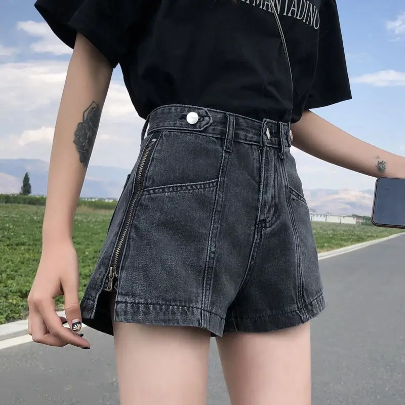 Women Side Zipper Denim Shorts 2024 Slimming Wide Leg - Image 3
