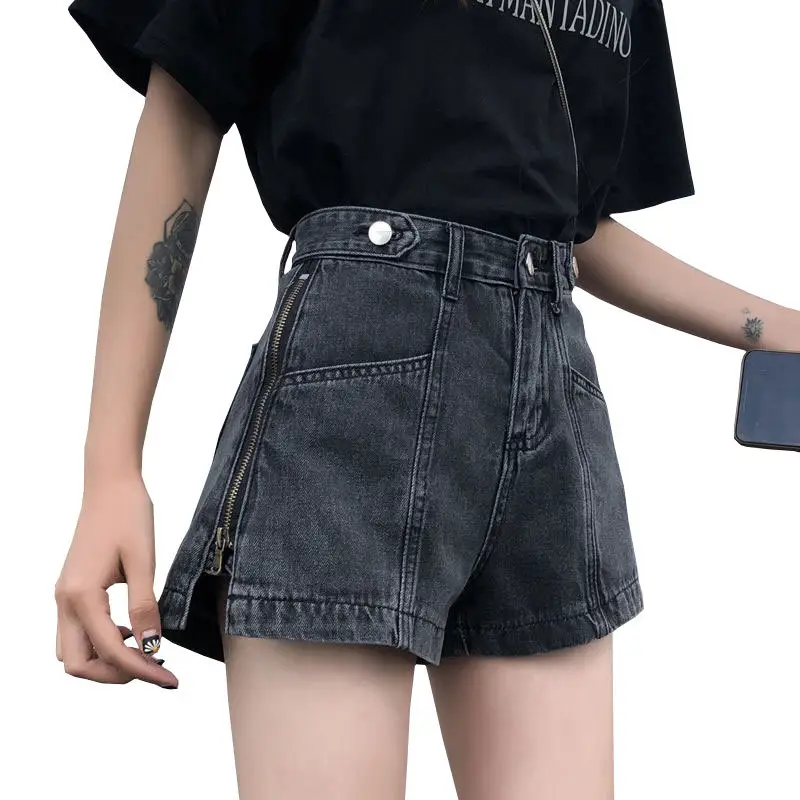 Women Side Zipper Denim Shorts 2024 Slimming Wide Leg - Image 5