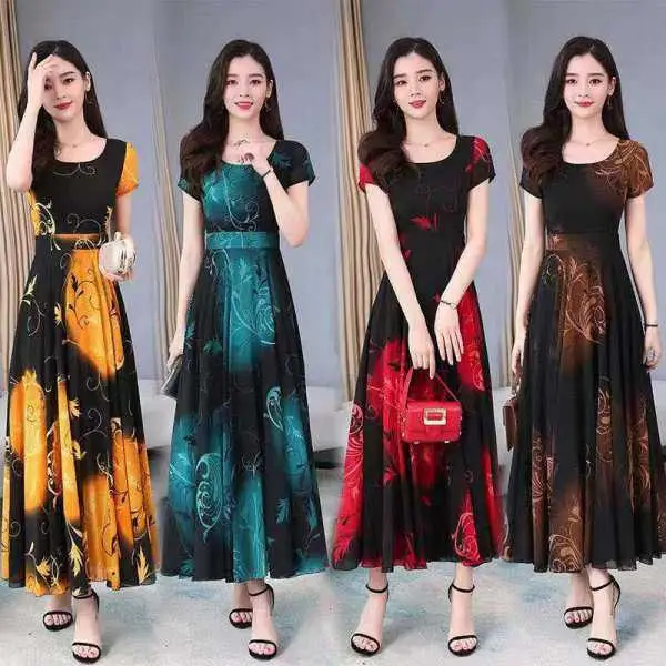 2026 Plus Size Printed Patchwork Dress Black Gold — feature 2