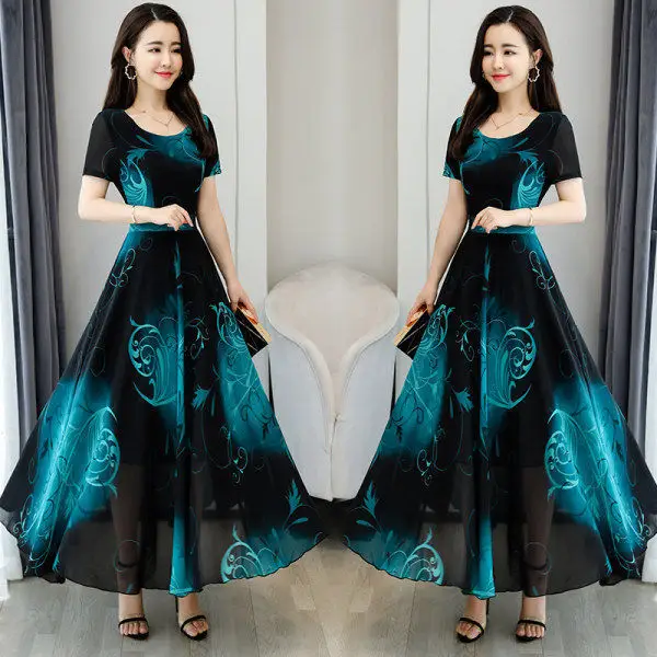 2026 Plus Size Printed Patchwork Dress Black Gold — feature 5
