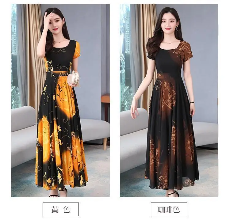 2026 Plus Size Printed Patchwork Dress Black Gold — feature 8