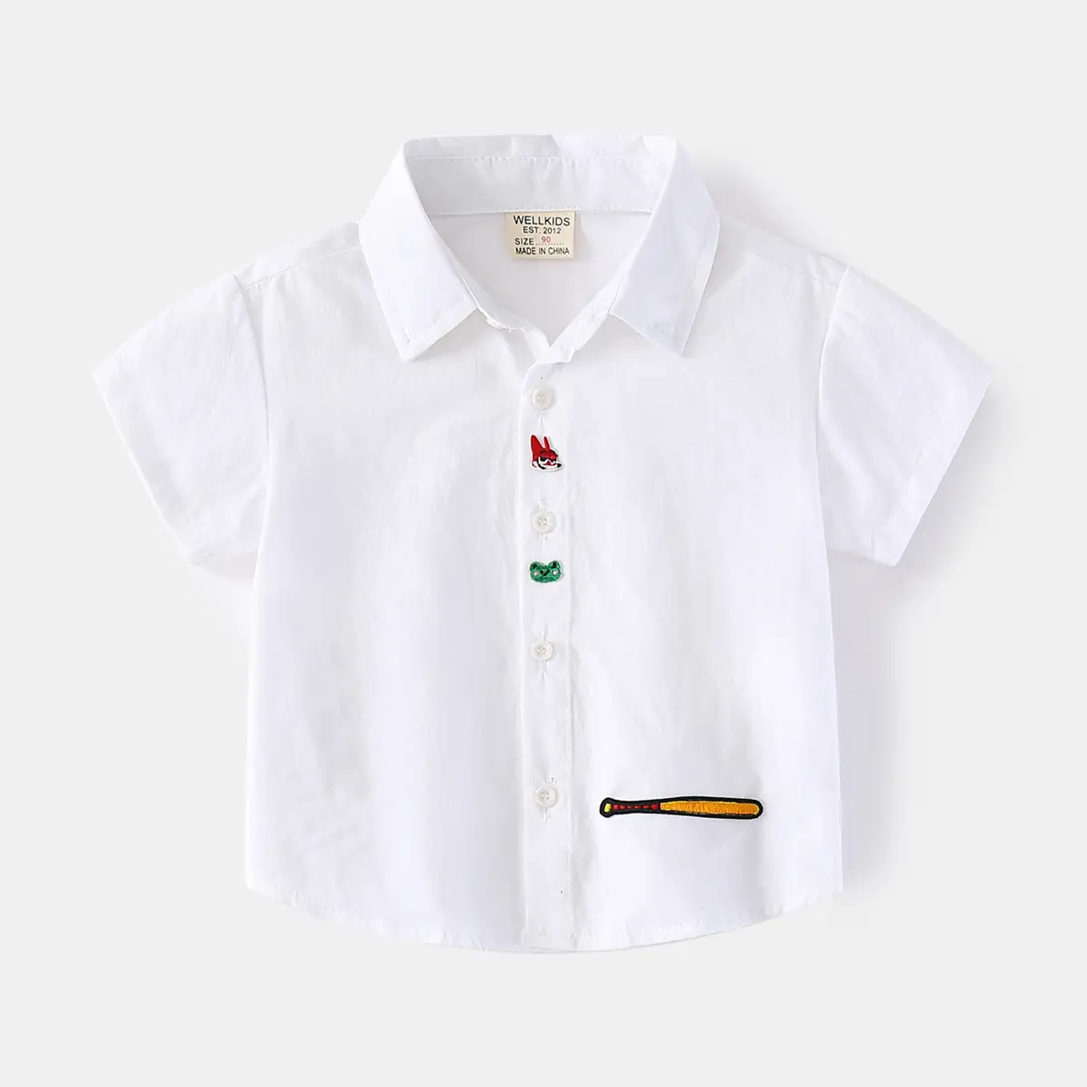 Children's 2-Piece Cotton Lapel Shirt Set Yellow White Blue