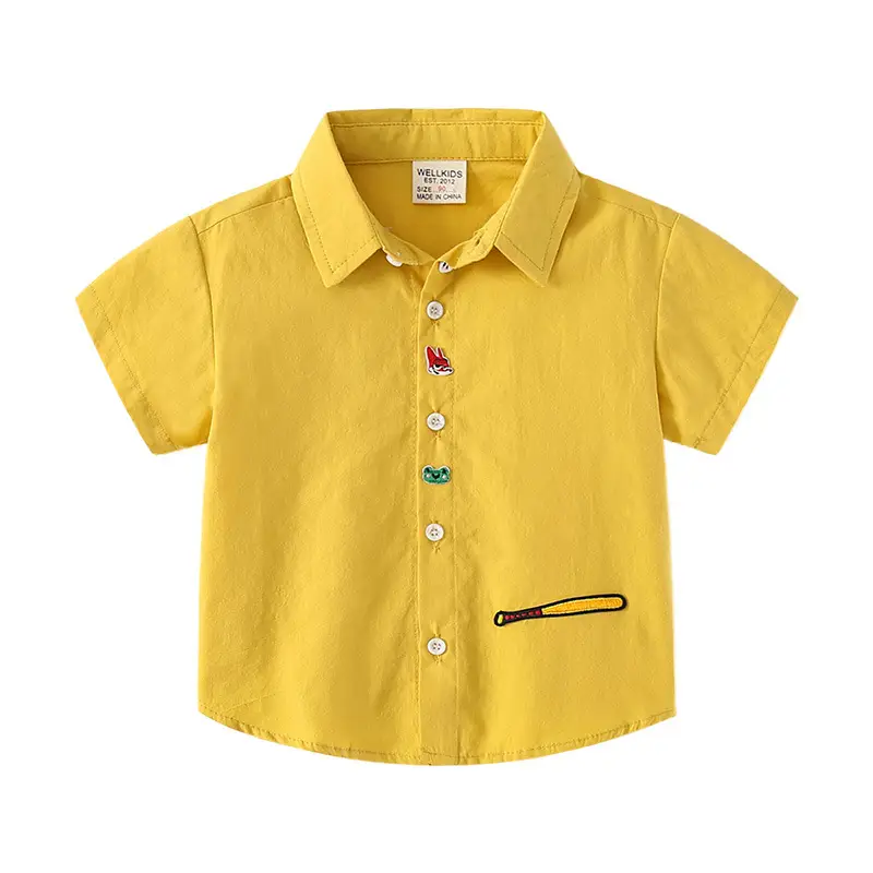 Children's 2-Piece Cotton Lapel Shirt Set Yellow White Blue