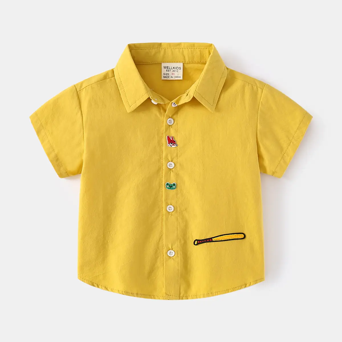 Children's 2-Piece Cotton Lapel Shirt Set Yellow White Blue