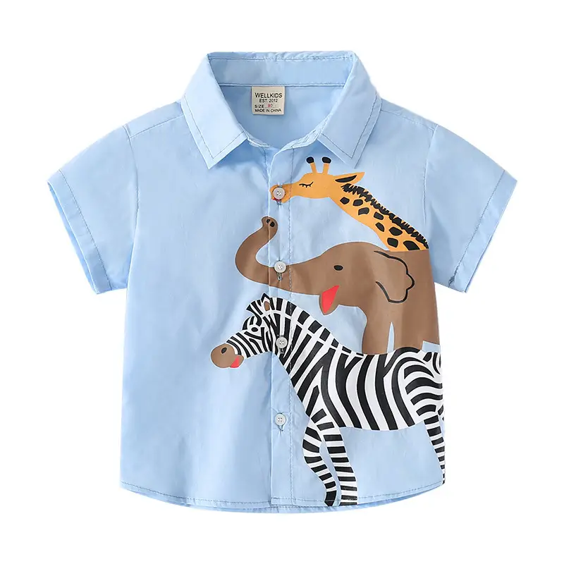 Japanese Style Zebra Giraffe T-Shirt for Boys Light Blue