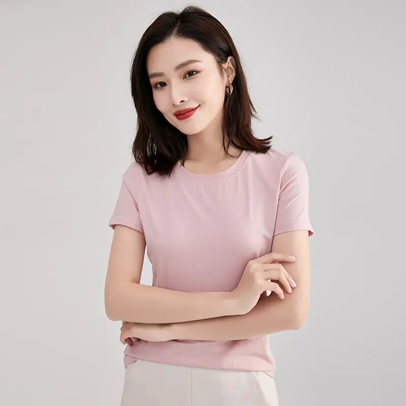 Women Cotton Pink Round Neck T-Shirt - Image 14