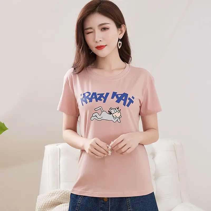 Women Cotton Pink Round Neck T-Shirt - Image 17