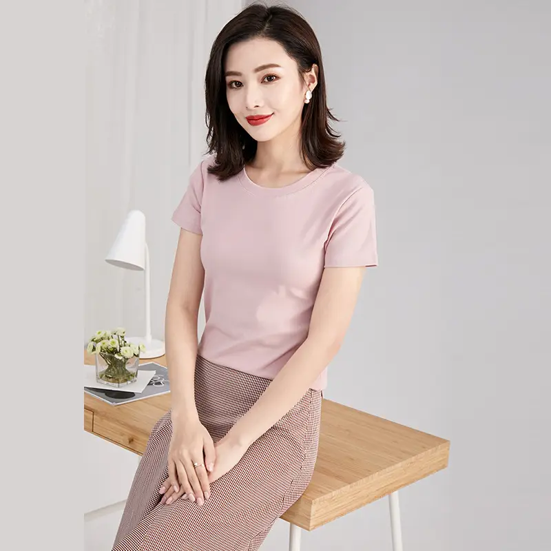 Women Cotton Pink Round Neck T-Shirt - Image 2