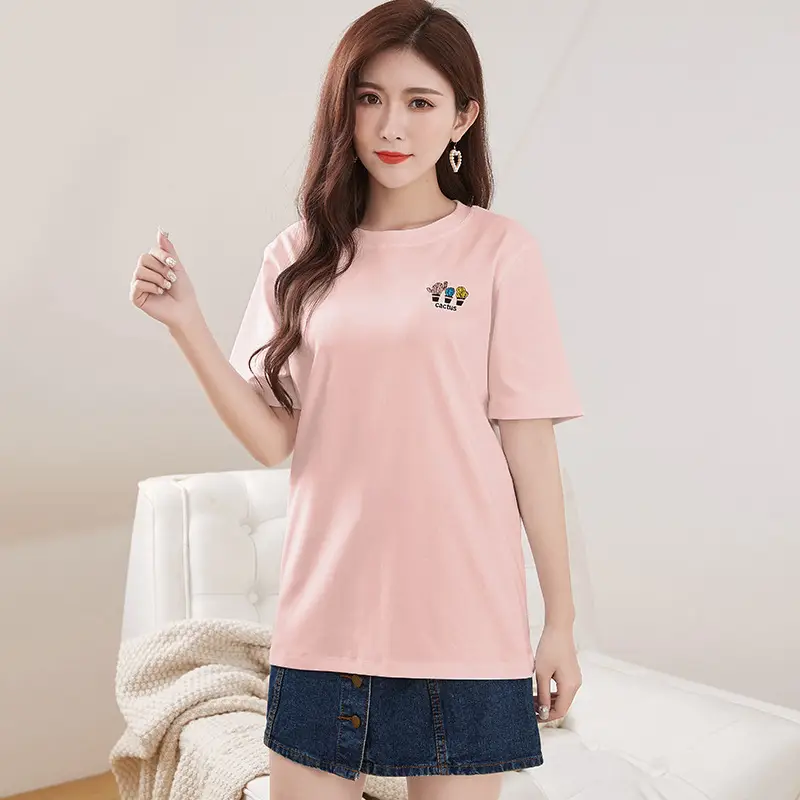 Women Cotton Pink Round Neck T-Shirt - Image 24