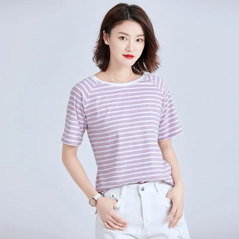 Women Cotton Pink Round Neck T-Shirt - Image 7