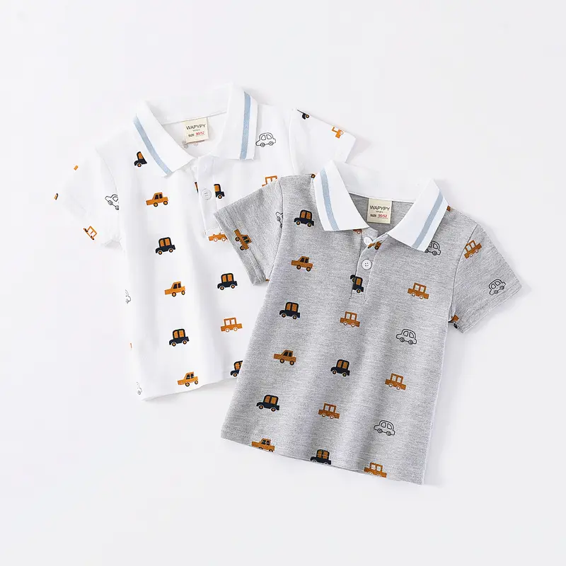Kids Cartoon Polo T-Shirt Grey White All Over Print - Image 4