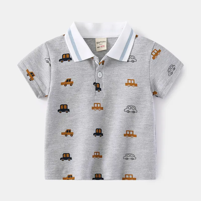 Kids Cartoon Polo T-Shirt Grey White All Over Print - Image 2