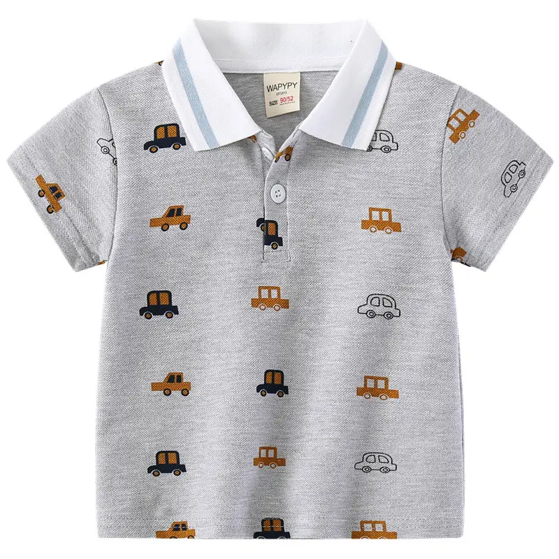 Kids Cartoon Polo T-Shirt Grey White All Over Print - Image 5
