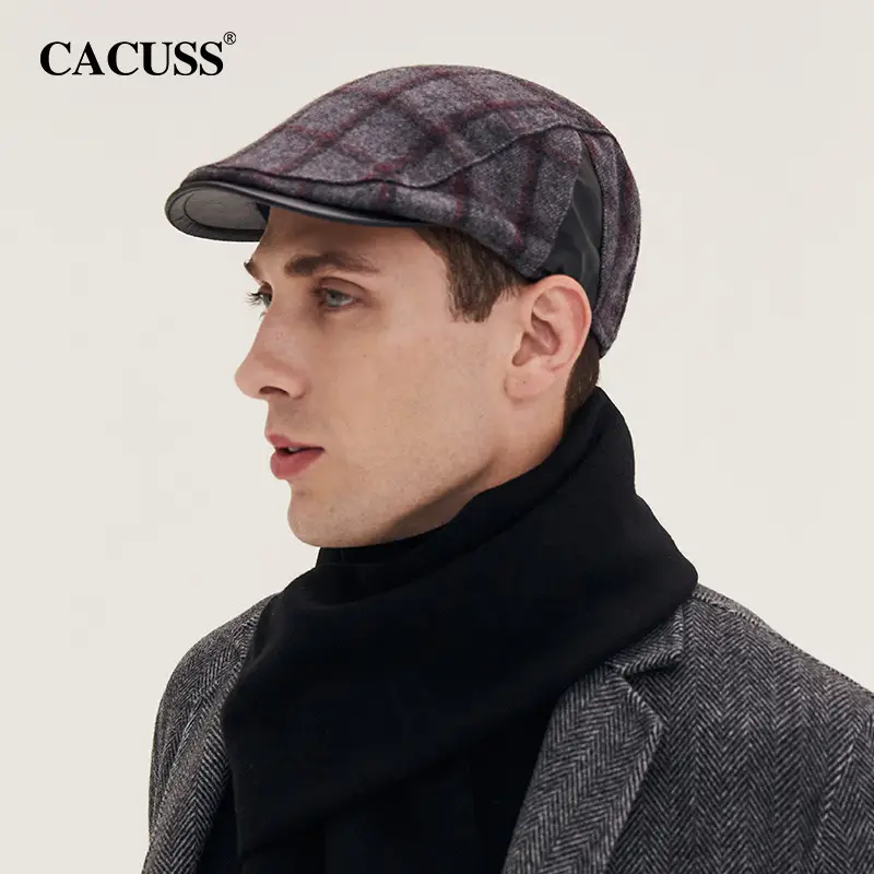 Men's Cactus Plaid Beret Hat with Metal Buckle - Image 3