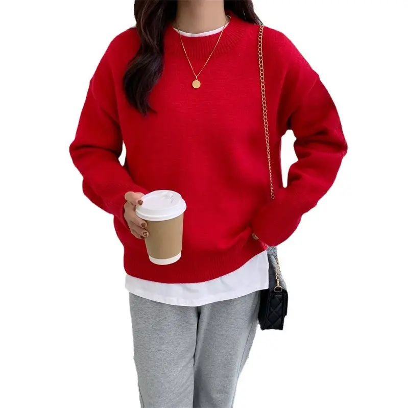 Red Long Sleeve Knitted Women's Shirt 2025 Spring Fall - Image 14
