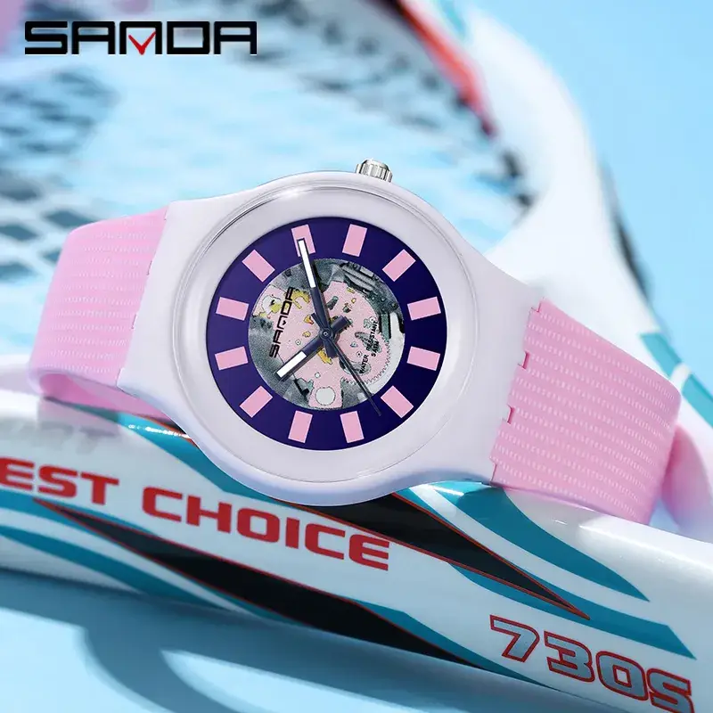 Sanda Men's Pink Silicone Digital Watch Waterproof Fashion - Image 4