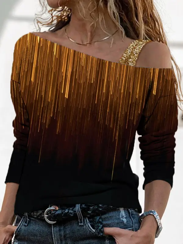 Off-shoulder shiny marble print top for women - Image 3