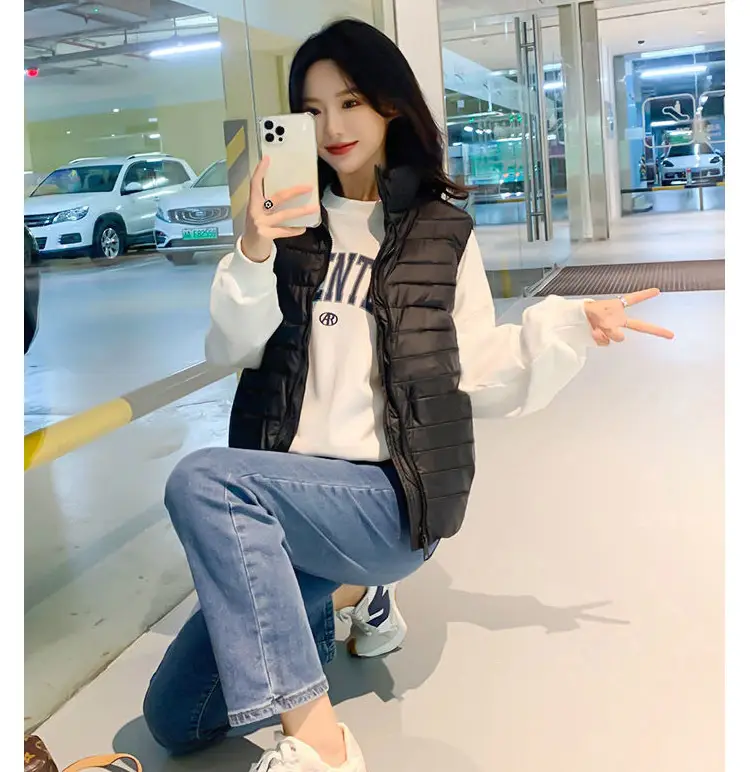 Women Quilted Cotton Vest Black White Winter Wear — feature 3