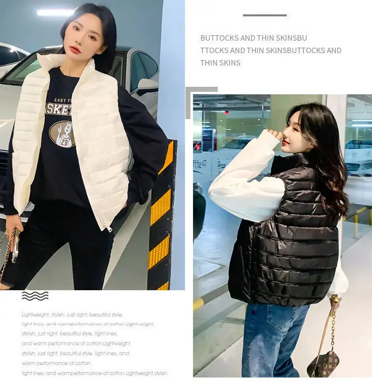 Women Quilted Cotton Vest Black White Winter Wear — feature 4