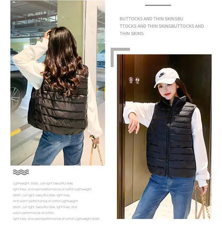 Women Quilted Cotton Vest Black White Winter Wear — feature 5