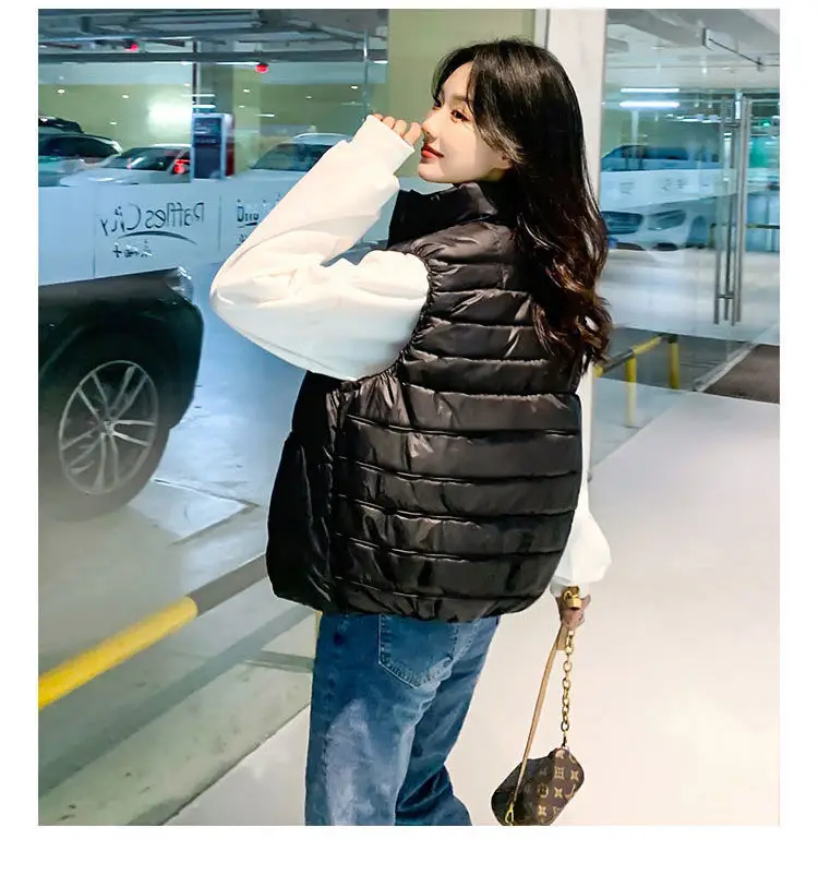 Women Quilted Cotton Vest Black White Winter Wear — feature 6