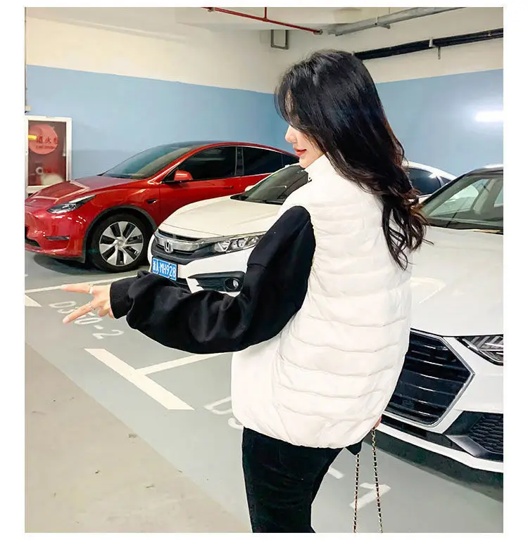Women Quilted Cotton Vest Black White Winter Wear — feature 8