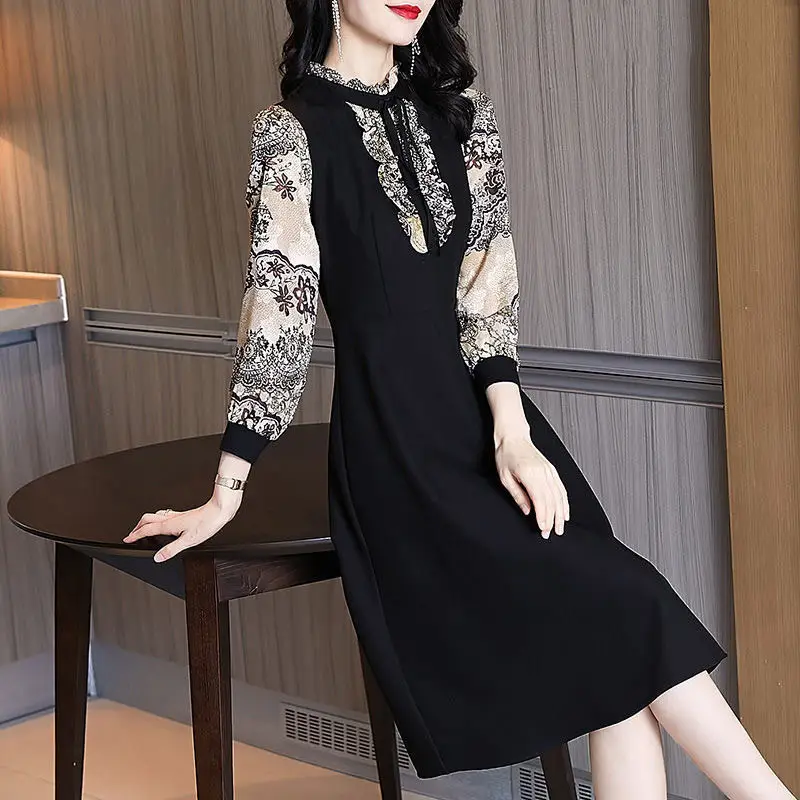 Black Long Sleeve Ruffled Dress for Women Mid-Length - Image 4