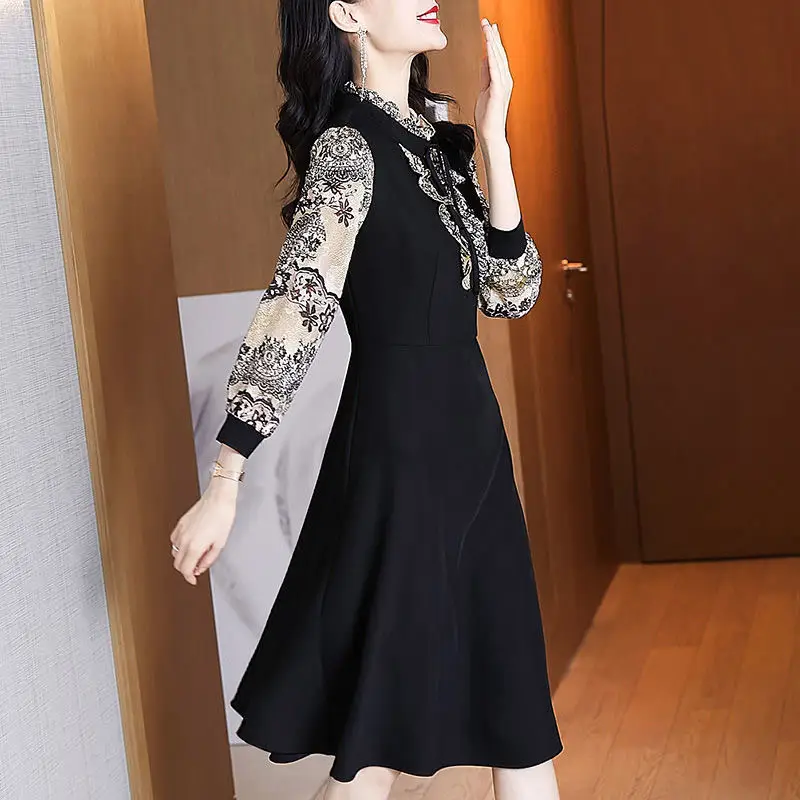 Black Long Sleeve Ruffled Dress for Women Mid-Length - Image 5