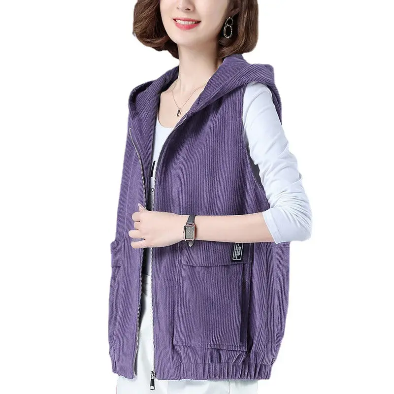 Women Blue Zip Hood Vest Plus Size 2023
