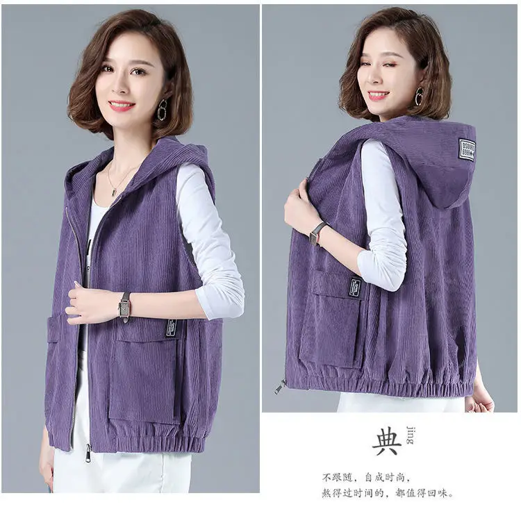 Women Blue Zip Hood Vest Plus Size 2023 — feature 11