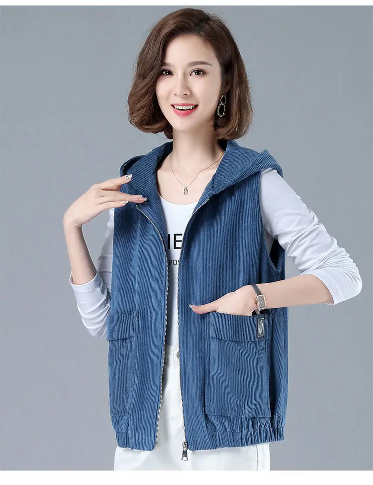 Women Blue Zip Hood Vest Plus Size 2023 — feature 12