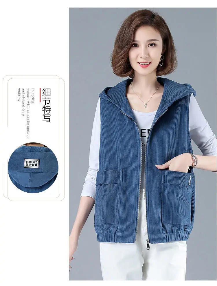 Women Blue Zip Hood Vest Plus Size 2023 — feature 13