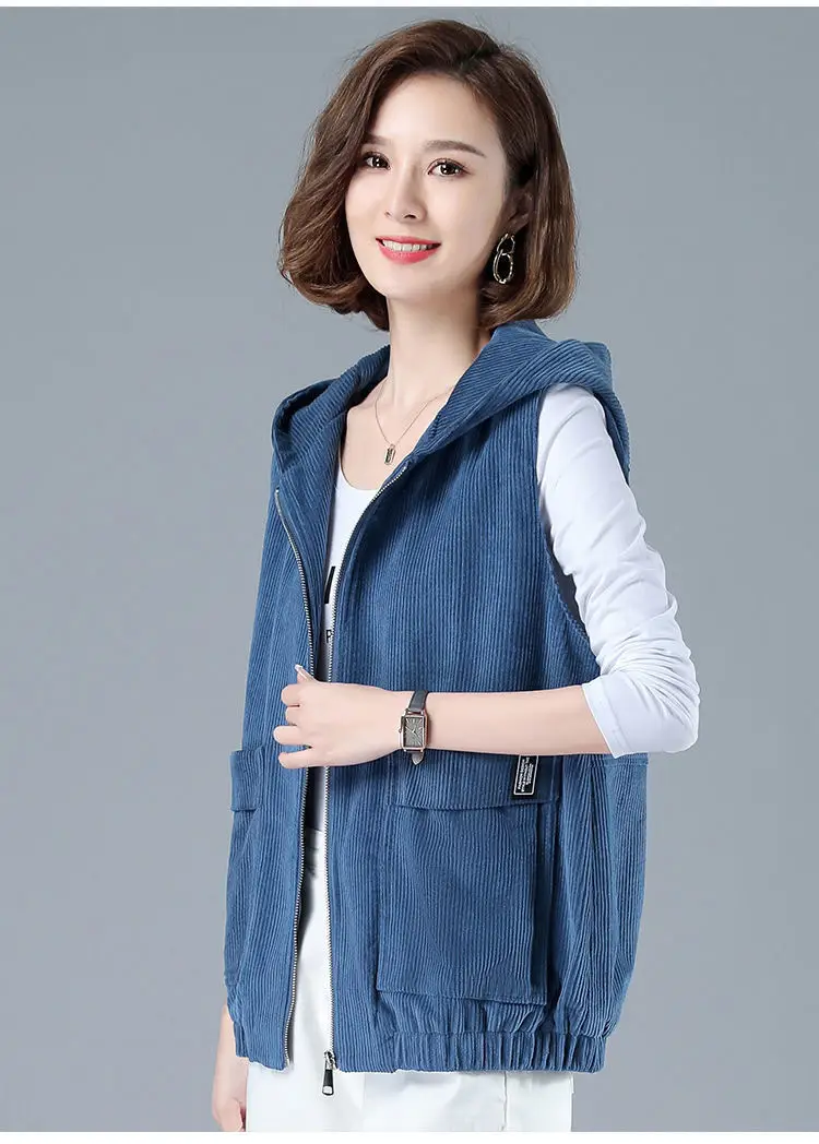 Women Blue Zip Hood Vest Plus Size 2023 — feature 14