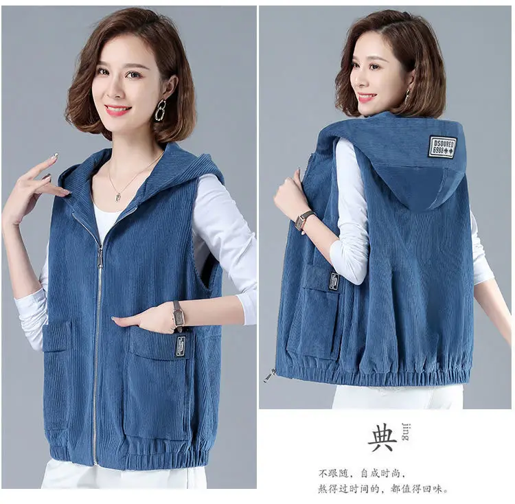 Women Blue Zip Hood Vest Plus Size 2023 — feature 15
