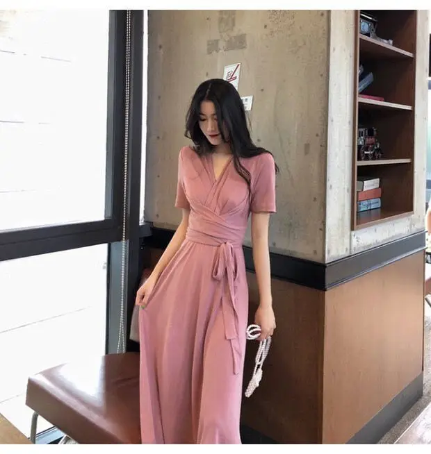 Women French Retro Dress V-Neck Mid Length Grey — feature 10