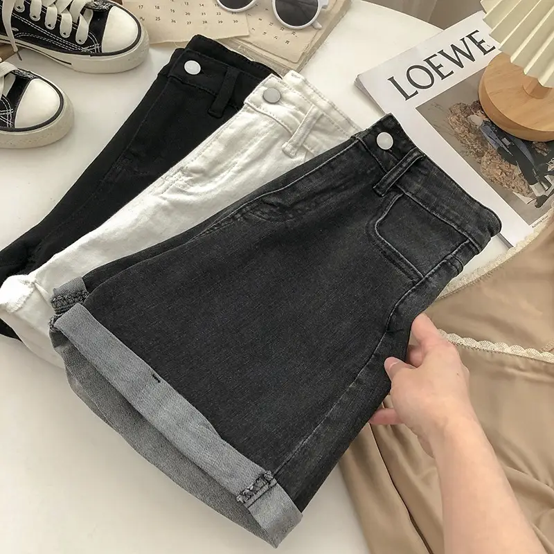 Women High Waist Dark Wash Denim Shorts 2022