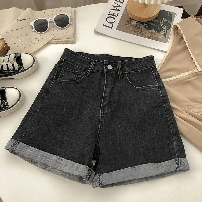 Women High Waist Dark Wash Denim Shorts 2022