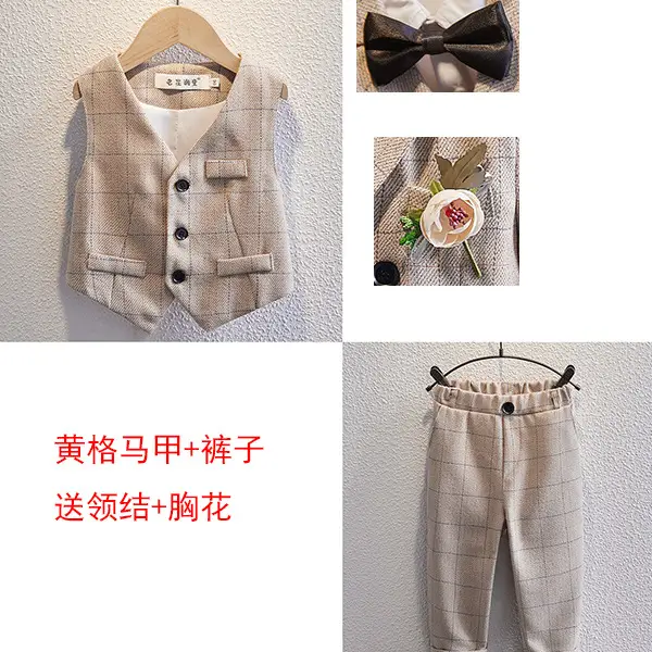 Blue Embroidered Boys Suit with Bow & Scarf