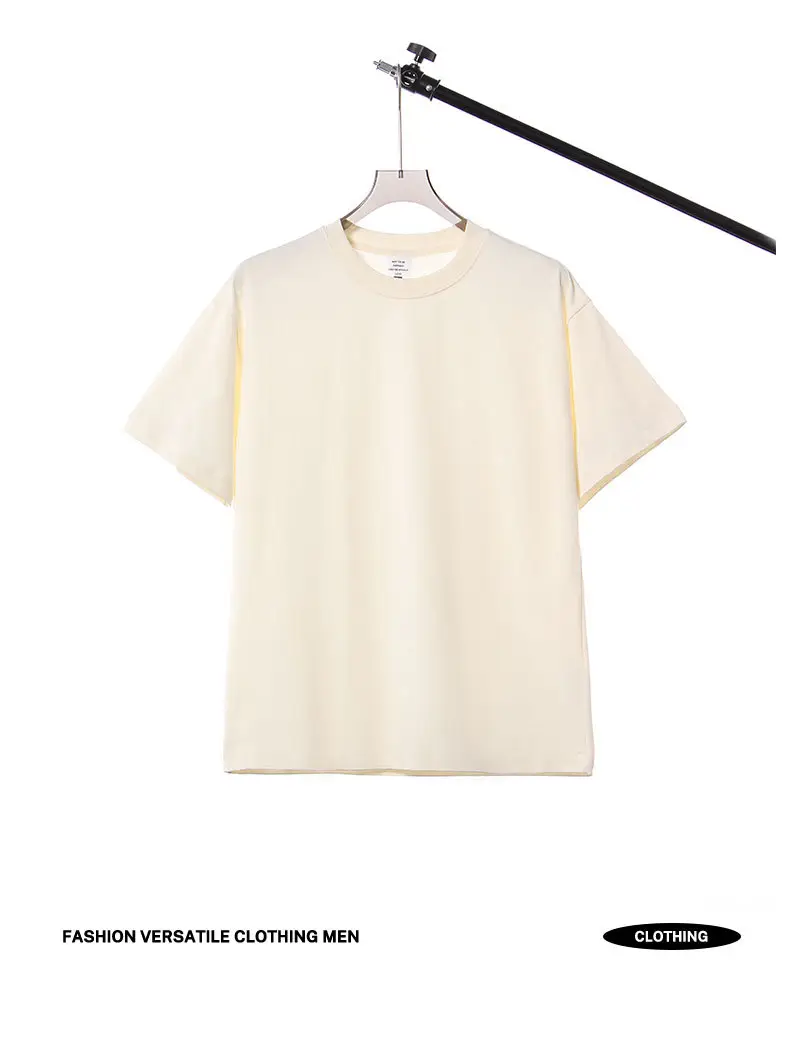 Men Cotton T-Shirt Drop Shoulder Beige 250g — feature 9