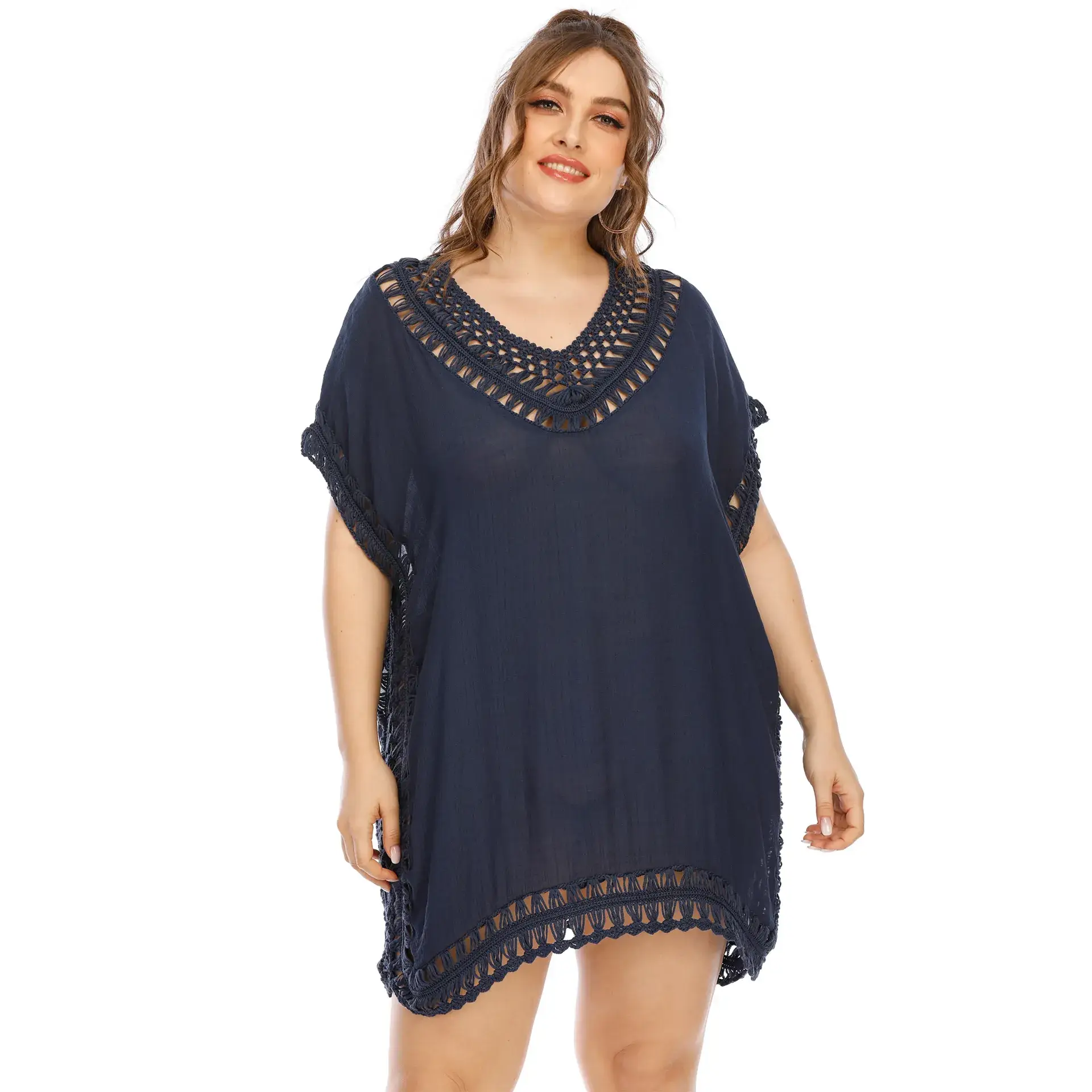 Plus Size Purple V Neck Beach Dress Hand Stitched - Image 12