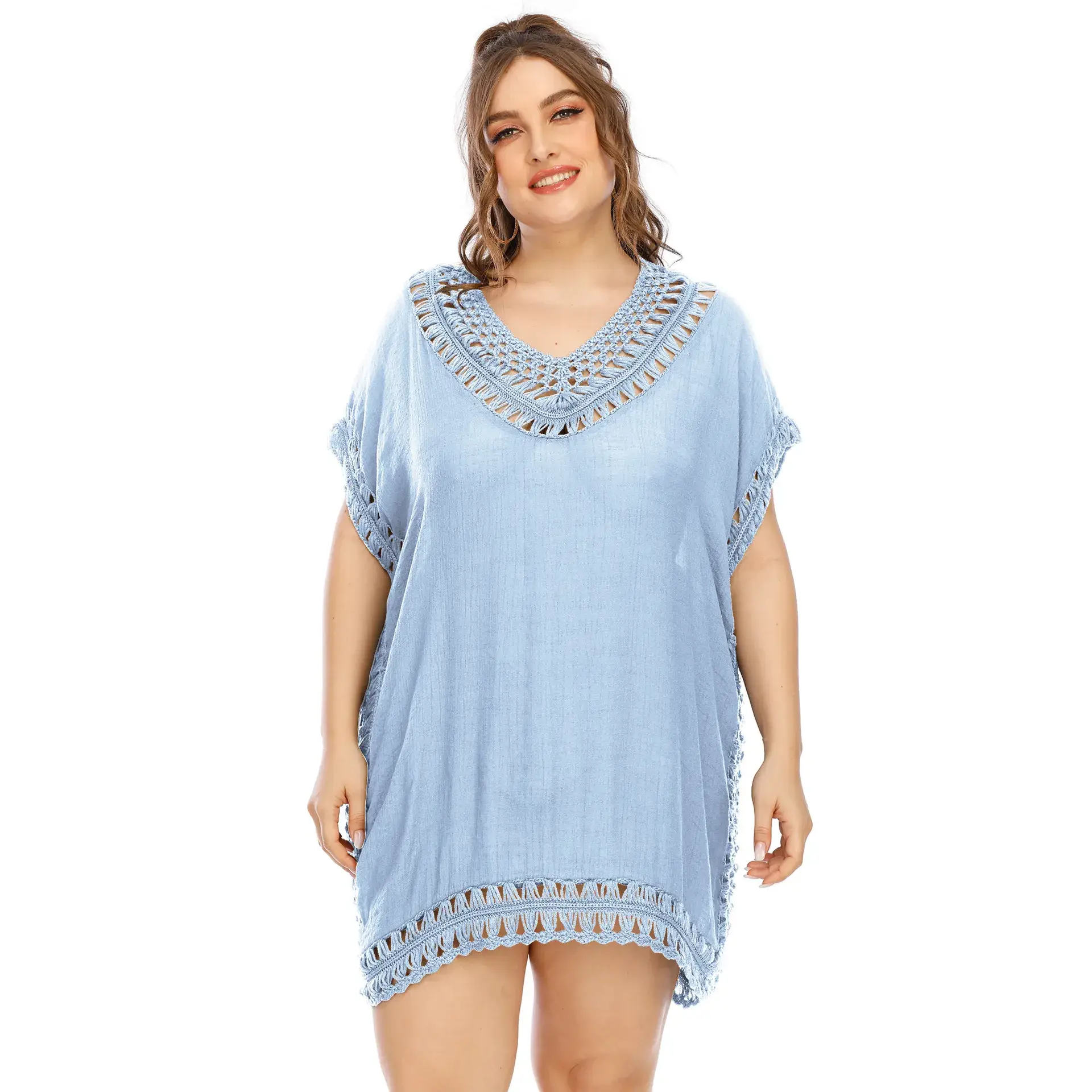 Plus Size Purple V Neck Beach Dress Hand Stitched - Image 14