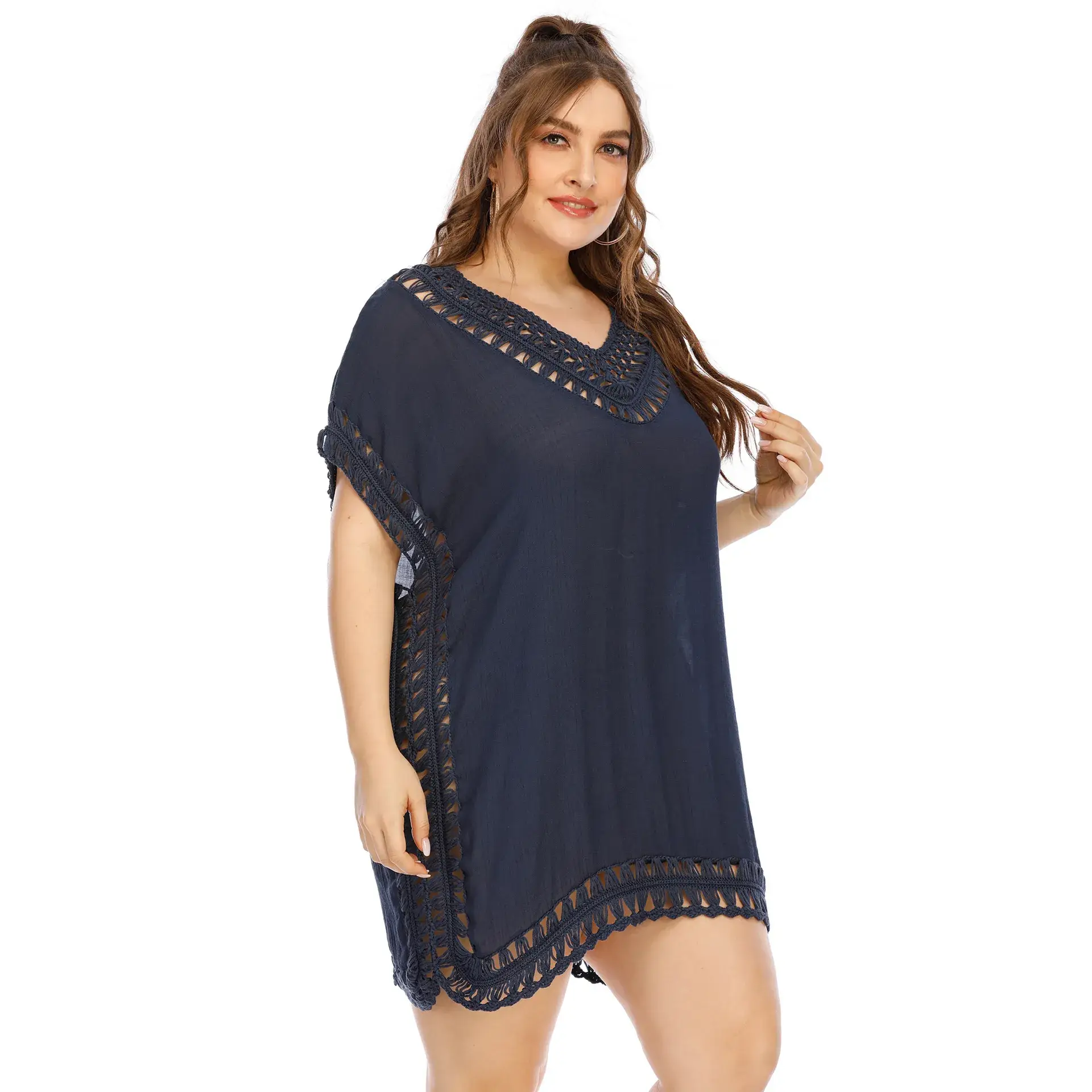 Plus Size Purple V Neck Beach Dress Hand Stitched - Image 7