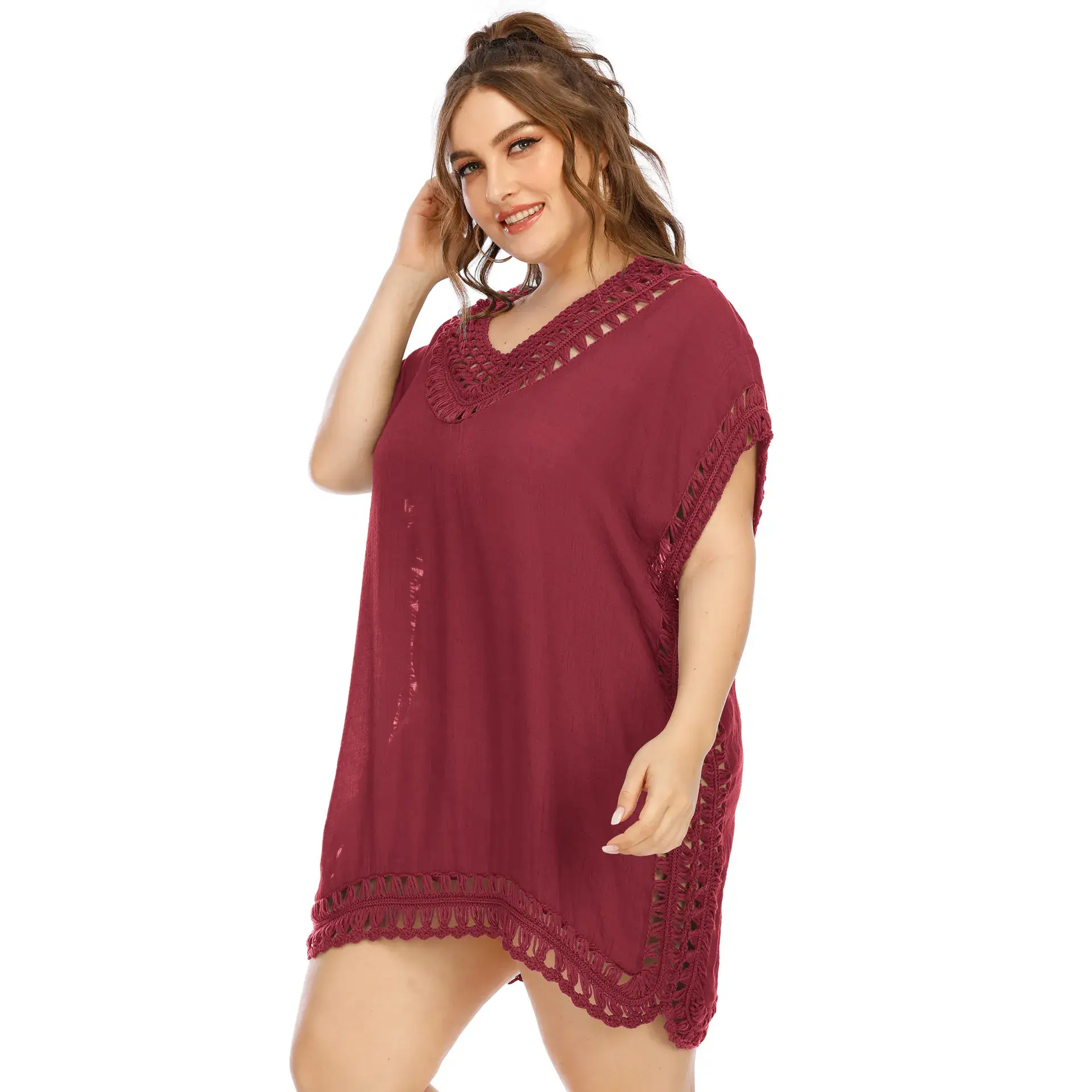 Plus Size Purple V Neck Beach Dress Hand Stitched - Image 8