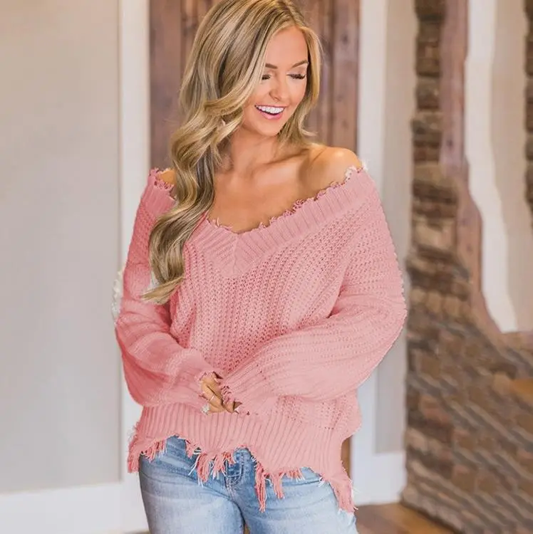 Women Thick Knitted Sweater with Tassels Olive Green